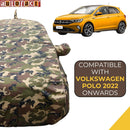 Autofact Polo Car Cover - TearTough - Dog Proof / Waterproof Car Body Cover for Volkswagen Polo - With Mirror & Antenna Pockets, Triple Stitched, Bottom Fully Elastic, Adjustable Belt and Buckle (Jungle Print 4x4)