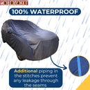 Maruti Fronx Car Cover Waterproof full body car cover with sealed seams and blue piping for rain protection