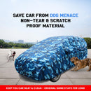 Maruti Fronx covered in blue camouflage Fronx Car Cover Waterproof protecting against dog scratches