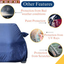 Navy Blue Maruti Fronx car body cover with icons for weather paint UV and scratch protection Fronx Car Cover  Waterproof.