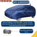 Maruti Baleno Car Cover in blue with elastic edging and adjustable buckle strap for secure fit