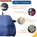 Maruti Baleno Car Cover in blue protecting car from bad weather UV rays paint damage and scratches