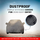 Maruti Fronx car body cover shown dustproof triple stitched with seam closeup for protection Fronx Car Cover Waterproof