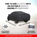 Maruti Fronx covered by black full body car cover with end to end elastic and adjustable buckle Fronx Car Cover Waterproof