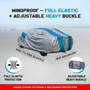 Maruti Fronx car in silver and blue cover Fronx Car Cover Waterproof with full elastic fit and heavy adjustable buckle