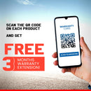 Hand holding phone displaying warranty QR code and free 3 month extension for Maruti Fronx Car Cover Waterproof