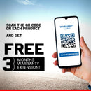 Hand holding phone showing warranty QR code and promo text for Maruti Fronx Car Body Cover Fronx Car Cover Waterproof