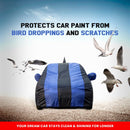 Maruti Baleno Car Cover Waterproof in blue and black protecting car from bird droppings and scratches