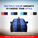 Tata Nexon Car Cover in blue and black stripes showing multiple color variants available