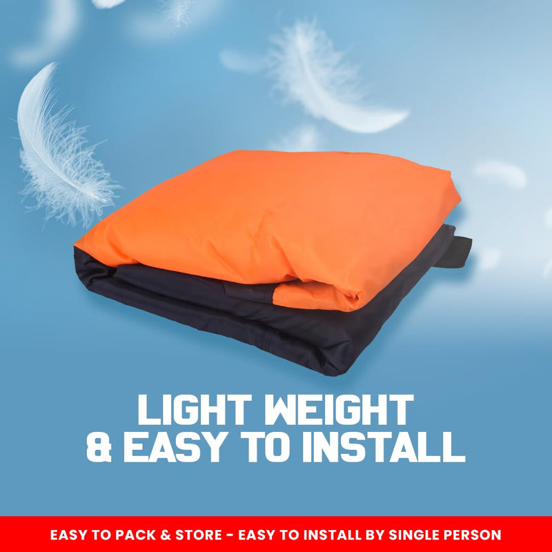 Autofact Amaze New Model Car Cover - EasyShield - Car Body Cover for Honda Amaze New Model - With Mirror Pockets, Triple Stitched, Bottom Fully Elastic, Adjustable Belt and Buckle (Orange Blue Stripes)
