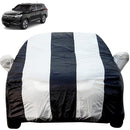 Autofact Xuv 700 Car Cover - EasyShield - Car Body Cover for Mahindra Xuv 700 - With Mirror Pockets, Triple Stitched, Bottom Fully Elastic, Adjustable Belt and Buckle (White Blue Stripes)