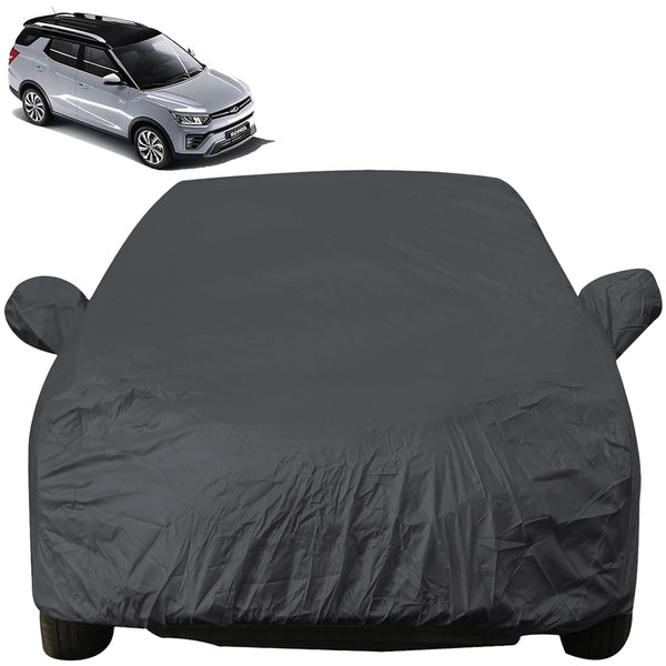 Autofact XUV 400 Car Cover - EasyShield - Car Body Cover for Mahindra XUV 400 - With Mirror Pockets, Triple Stitched, Bottom Fully Elastic, Adjustable Belt and Buckle (Grey 190T)