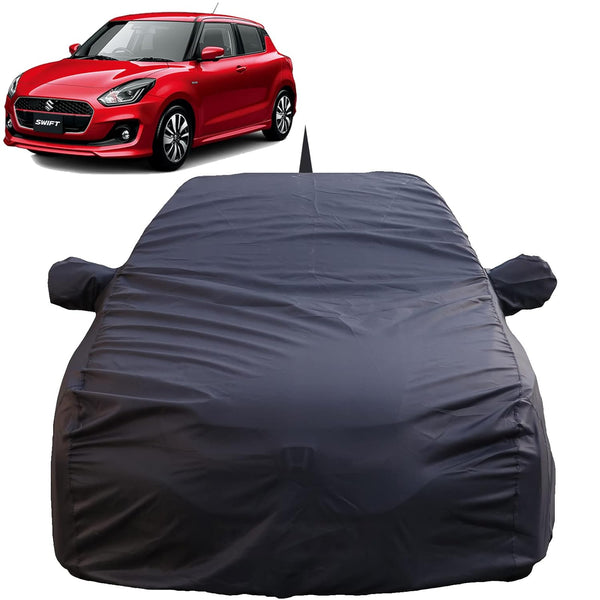 Autofact Swift Car Cover - TearTough - Dog Proof / Waterproof Car Body Cover for Maruti Swift - With Mirror & Antenna Pockets, Triple Stitched, Bottom Fully Elastic, Adjustable Belt and Buckle (Grey 4x4)