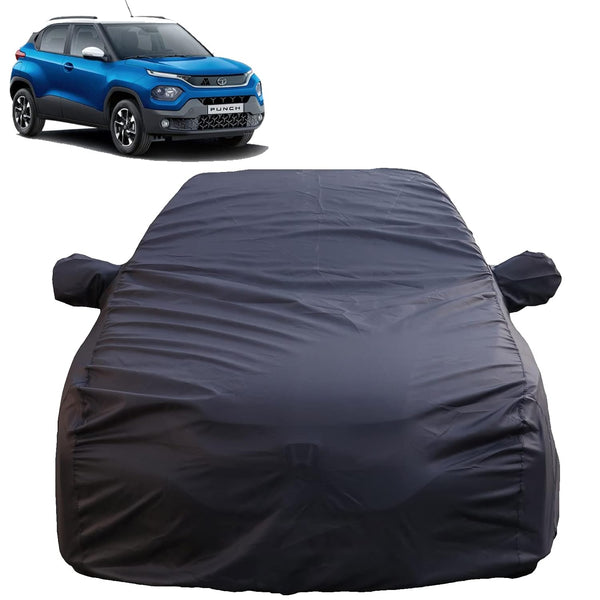 Autofact Punch Car Cover - TearTough - Dog Proof / Waterproof Car Body Cover for Tata Punch - With Mirror Pockets, Triple Stitched, Bottom Fully Elastic, Adjustable Belt and Buckle (Grey 4x4)