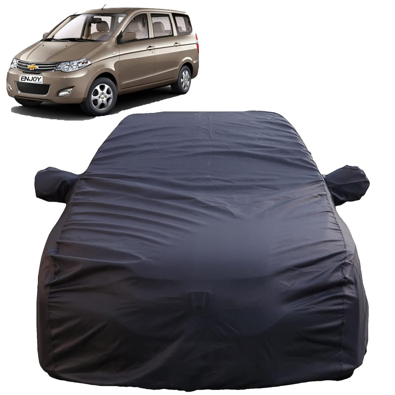 Autofact Enjoy Car Cover - TearTough - Dog Proof / Waterproof Car Body Cover for Chevrolet Enjoy - With Mirror Pockets, Triple Stitched, Bottom Fully Elastic, Adjustable Belt and Buckle (Grey 4x4)