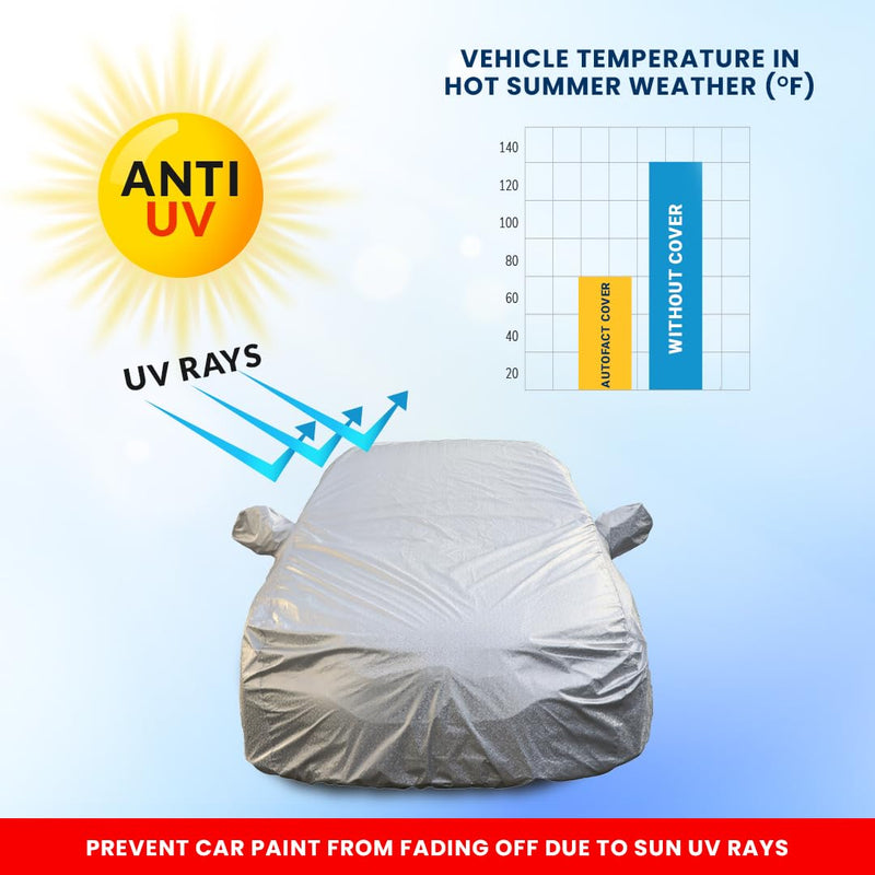 Autofact Wagon r / Wagonr Car Cover - FlexGuard - Waterproof Car Body Cover for Maruti Wagon r / Wagonr - With Mirror Pockets, Triple Stitched, Bottom Fully Elastic, Adjustable Belt and Buckle (Silver)