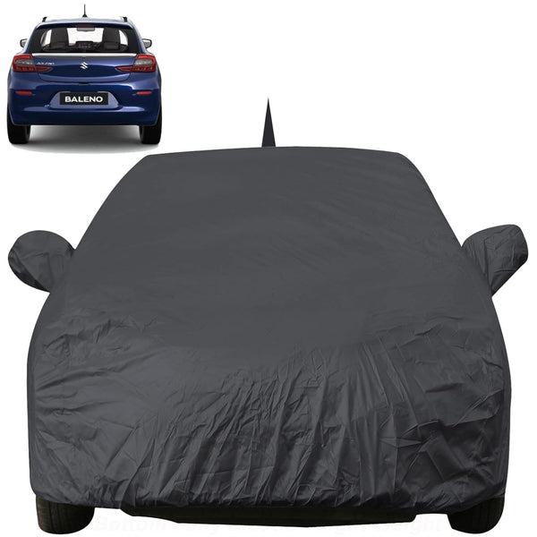 Autofact Baleno Car Cover - EasyShield - Car Body Cover for Maruti Baleno - With Mirror Pockets, Triple Stitched, Bottom Fully Elastic, Adjustable Belt and Buckle (Grey 190T)