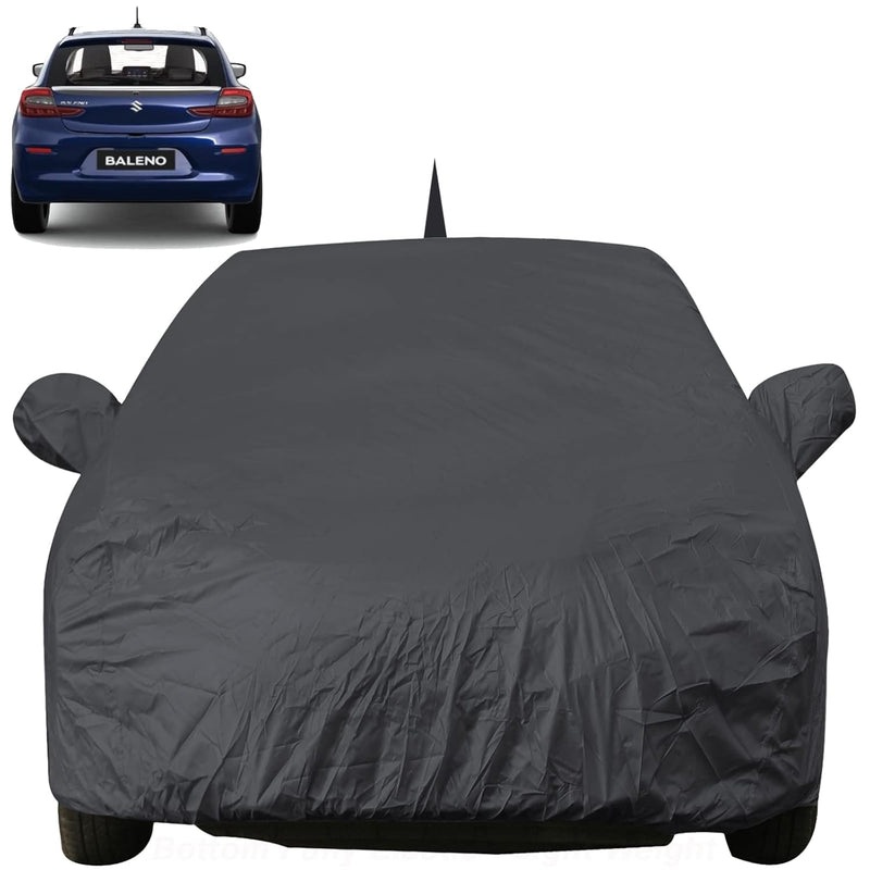 Autofact Baleno Car Cover - EasyShield - Car Body Cover for Maruti Baleno - With Mirror Pockets, Triple Stitched, Bottom Fully Elastic, Adjustable Belt and Buckle (Grey 190T)