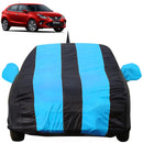 Autofact Glanza Car Cover - EasyShield - Car Body Cover for Toyota Glanza - With Mirror Pockets, Triple Stitched, Bottom Fully Elastic, Adjustable Belt and Buckle (Teak Blue Stripes)