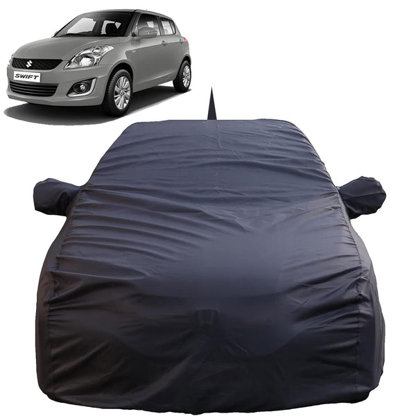 Autofact Swift Old Model Car Cover - TearTough - Dog Proof / Waterproof Car Body Cover for Maruti Swift Old Model - With Mirror & Antenna Pockets, Triple Stitched, Bottom Fully Elastic, Adjustable Belt and Buckle (Grey 4x4)