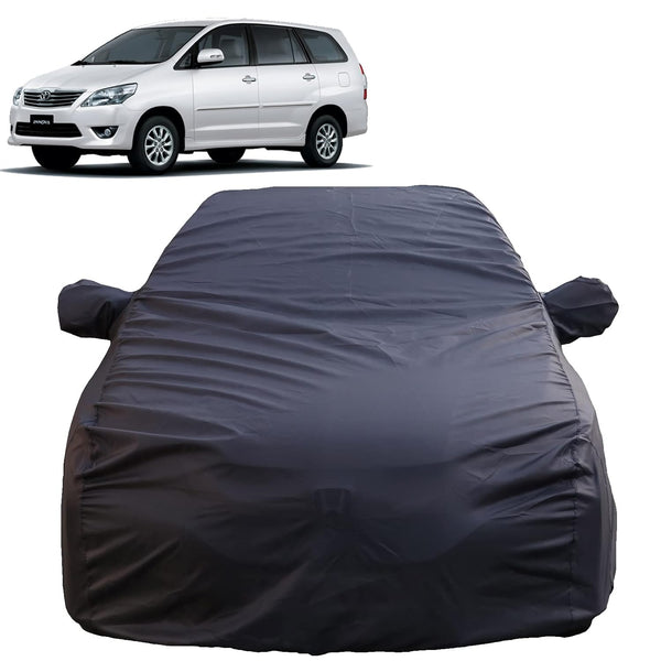 Autofact Innova Old Model Car Cover - TearTough - Dog Proof / Waterproof Car Body Cover for Toyota Innova Old Model - With Mirror Pockets, Triple Stitched, Bottom Fully Elastic, Adjustable Belt and Buckle (Grey 4x4)