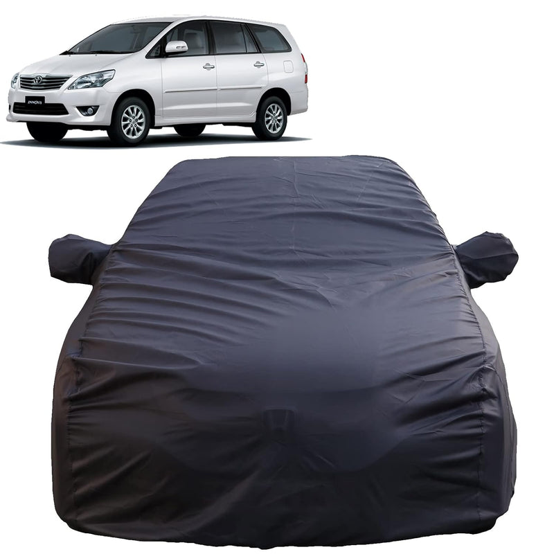 Autofact Innova Old Model Car Cover - TearTough - Dog Proof / Waterproof Car Body Cover for Toyota Innova Old Model - With Mirror Pockets, Triple Stitched, Bottom Fully Elastic, Adjustable Belt and Buckle (Grey 4x4)