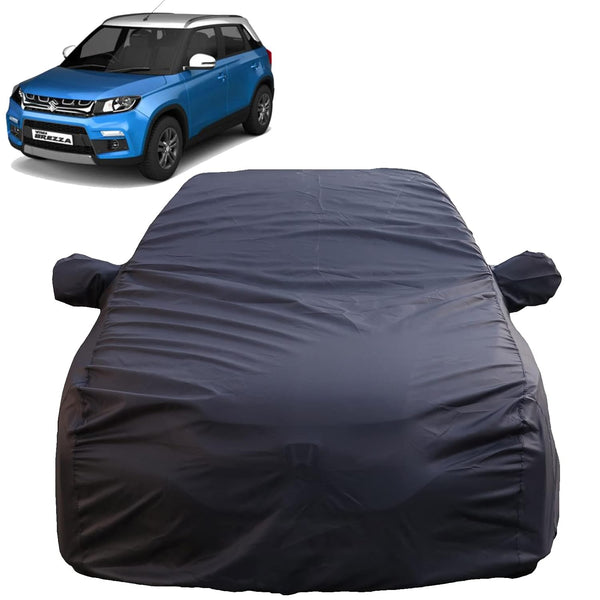 Autofact Brezza Car Cover - TearTough - Dog Proof / Waterproof Car Body Cover for Maruti Brezza - With Mirror Pockets, Triple Stitched, Bottom Fully Elastic, Adjustable Belt and Buckle (Grey 4x4)