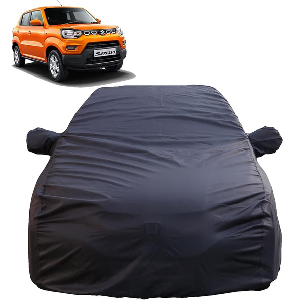 Autofact Spresso Car Cover - TearTough - Dog Proof / Waterproof Car Body Cover for Maruti Spresso - With Mirror Pockets, Triple Stitched, Bottom Fully Elastic, Adjustable Belt and Buckle (Grey 4x4)