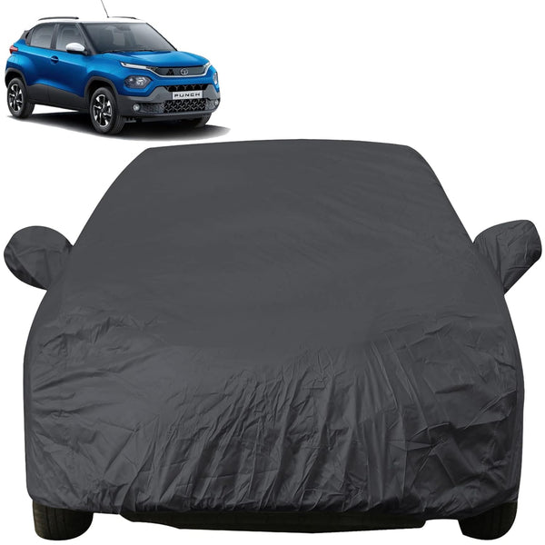 Autofact Punch Car Cover - EasyShield - Car Body Cover for Tata Punch - With Mirror Pockets, Triple Stitched, Bottom Fully Elastic, Adjustable Belt and Buckle (Grey 190T)
