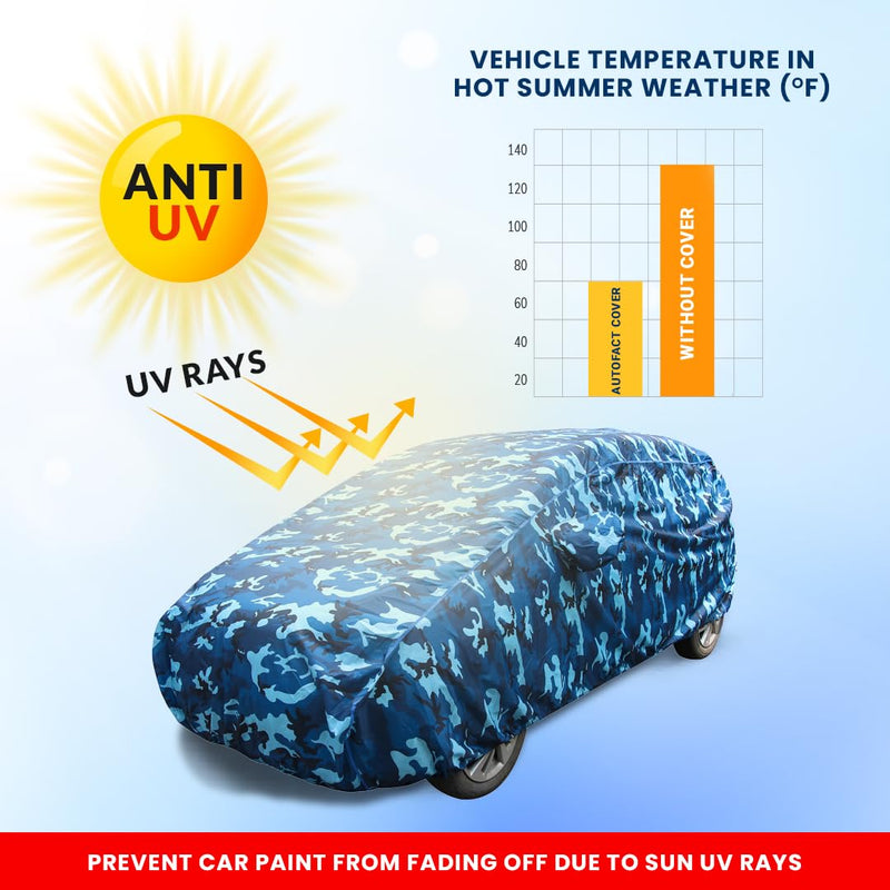 Autofact Wagon r / Wagonr Car Cover - TearTough - Dog Proof / Waterproof Car Body Cover for Maruti Wagon r / Wagonr - With Mirror Pockets, Triple Stitched, Bottom Fully Elastic, Adjustable Belt and Buckle (Airforce Blue 4x4)