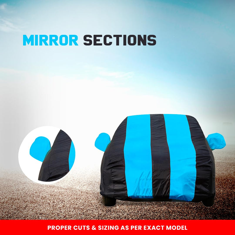 Autofact Scorpio Car Cover - EasyShield - Car Body Cover for Mahindra Scorpio - With Mirror Pockets, Triple Stitched, Bottom Fully Elastic, Adjustable Belt and Buckle (Teak Blue Stripes)