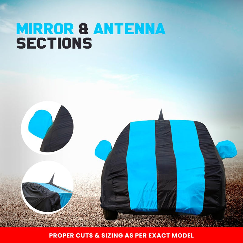 Autofact Swift Car Cover - EasyShield - Car Body Cover for Maruti Swift - With Mirror Pockets, Triple Stitched, Bottom Fully Elastic, Adjustable Belt and Buckle (Teak Blue Stripes)