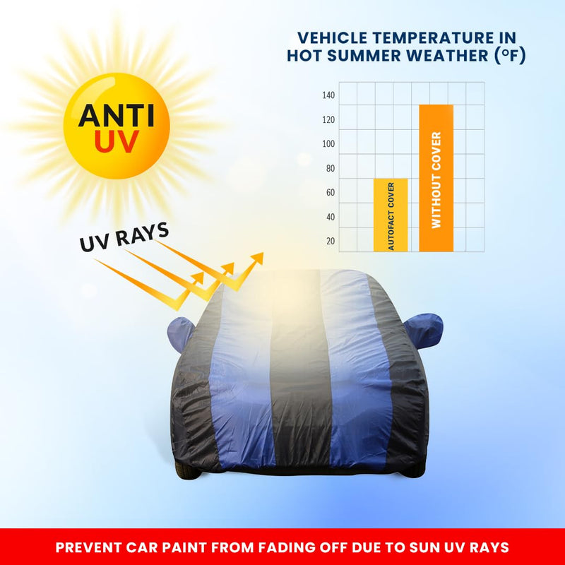 Autofact 5 Series Car Cover - EasyShield - Car Body Cover for BMW 5 Series - With Mirror Pockets, Triple Stitched, Bottom Fully Elastic, Adjustable Belt and Buckle (Royal Blue Stripes)
