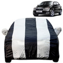 Autofact Rapid Car Cover - EasyShield - Car Body Cover for Skoda Rapid - With Mirror Pockets, Triple Stitched, Bottom Fully Elastic, Adjustable Belt and Buckle (White Blue Stripes)