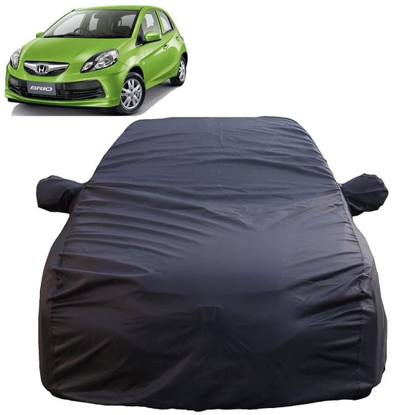 Autofact Brio Car Cover - TearTough - Dog Proof / Waterproof Car Body Cover for Honda Brio - With Mirror Pockets, Triple Stitched, Bottom Fully Elastic, Adjustable Belt and Buckle (Grey 4x4)