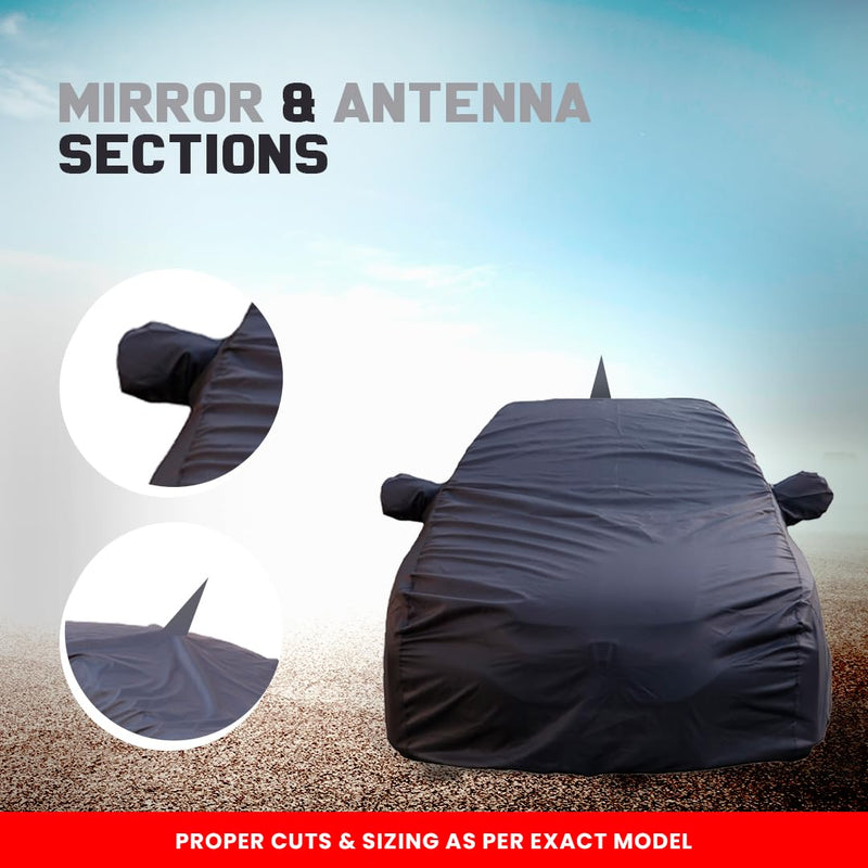Autofact Swift Car Cover - TearTough - Dog Proof / Waterproof Car Body Cover for Maruti Swift - With Mirror & Antenna Pockets, Triple Stitched, Bottom Fully Elastic, Adjustable Belt and Buckle (Grey 4x4)