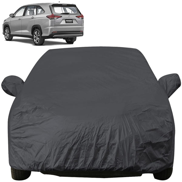 Autofact Innova Hycross Car Cover - EasyShield - Car Body Cover for Toyota Innova Hycross - With Mirror Pockets, Triple Stitched, Bottom Fully Elastic, Adjustable Belt and Buckle (Grey 190T)