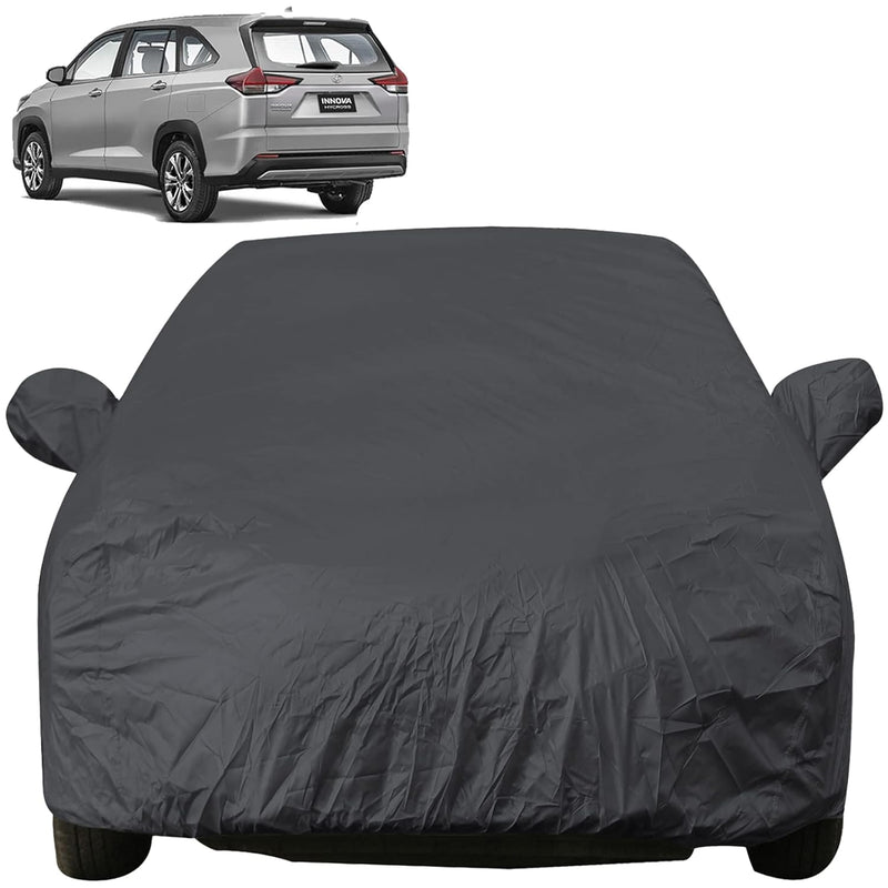 Autofact Innova Hycross Car Cover - EasyShield - Car Body Cover for Toyota Innova Hycross - With Mirror Pockets, Triple Stitched, Bottom Fully Elastic, Adjustable Belt and Buckle (Grey 190T)