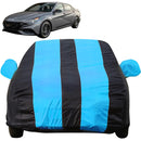 Autofact New Verna Car Cover - EasyShield - Car Body Cover for Hyundai New Verna - With Mirror Pockets, Triple Stitched, Bottom Fully Elastic, Adjustable Belt and Buckle (Teak Blue Stripes)