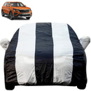 Autofact Kushaq Car Cover - EasyShield - Car Body Cover for Skoda Kushaq - With Mirror Pockets, Triple Stitched, Bottom Fully Elastic, Adjustable Belt and Buckle (White Blue Stripes)