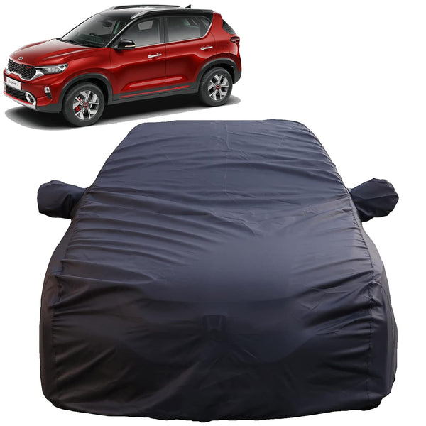 Autofact Sonet Car Cover - TearTough - Dog Proof / Waterproof Car Body Cover for Kia Sonet - With Mirror Pockets, Triple Stitched, Bottom Fully Elastic, Adjustable Belt and Buckle (Grey 4x4)