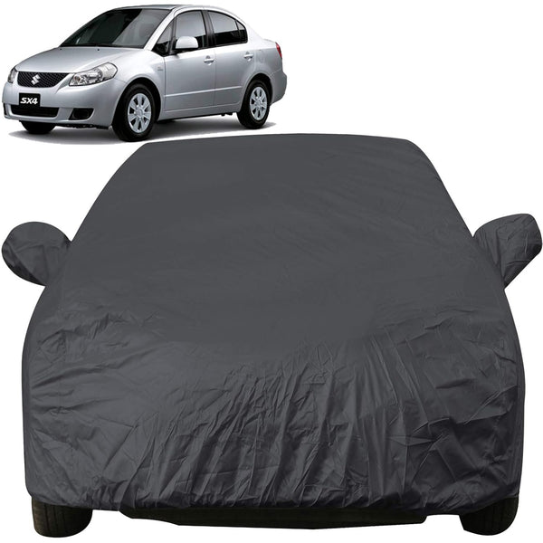 Autofact SX4 Car Cover - EasyShield - Car Body Cover for Maruti SX4 - With Mirror Pockets, Triple Stitched, Bottom Fully Elastic, Adjustable Belt and Buckle (Grey 190T)