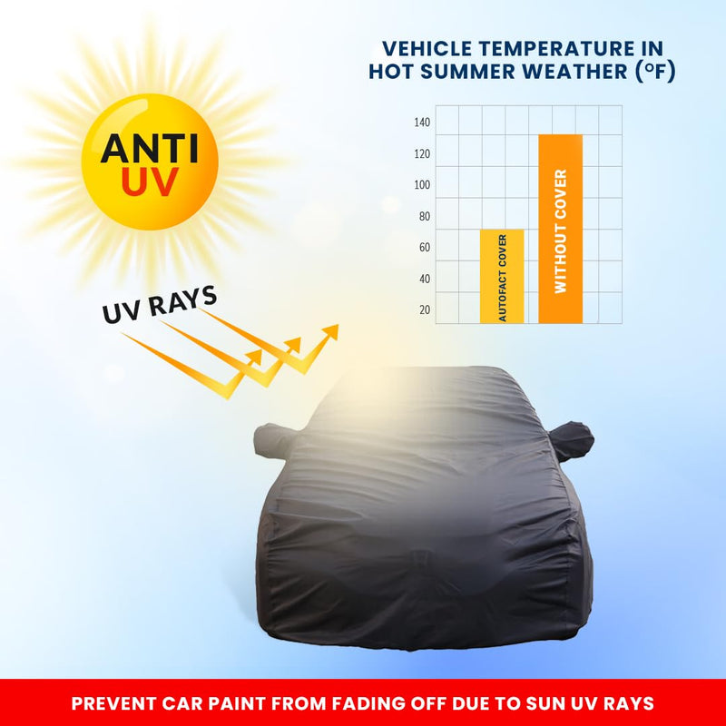 Autofact Wagon r / Wagonr Car Cover - TearTough - Dog Proof / Waterproof Car Body Cover for Maruti Wagon r / Wagonr - With Mirror Pockets, Triple Stitched, Bottom Fully Elastic, Adjustable Belt and Buckle (Grey 4x4)