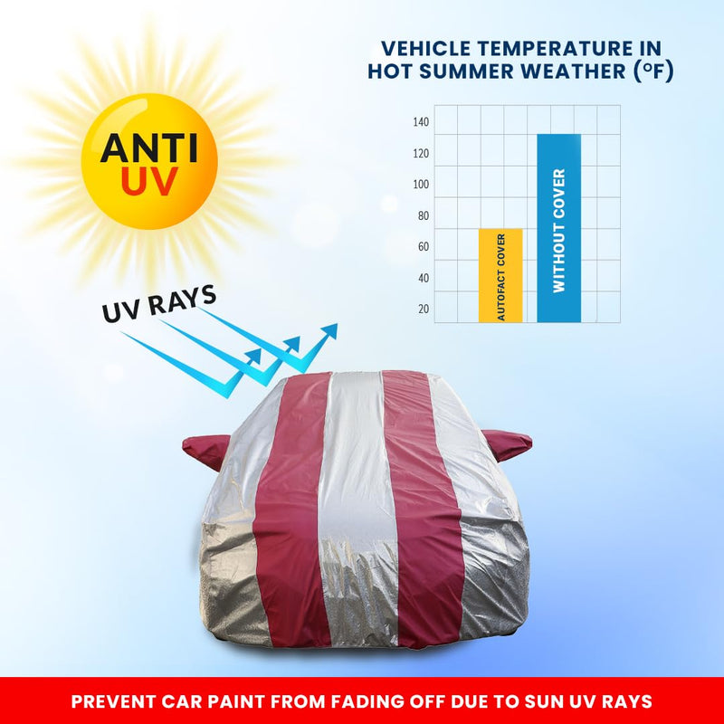 Autofact 3 Series Car Cover - FlexGuard - Waterproof Car Body Cover for BMW 3 Series - With Mirror Pockets, Triple Stitched, Bottom Fully Elastic, Adjustable Belt and Buckle (Silver / Pink Stripes)
