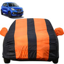 Autofact Celerio New Model Car Cover - EasyShield - Car Body Cover for Maruti Celerio New Model - With Mirror Pockets, Triple Stitched, Bottom Fully Elastic, Adjustable Belt and Buckle (Orange Blue Stripes)
