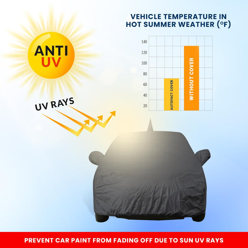 Autofact Amaze Old Model Car Cover - EasyShield - Car Body Cover for Honda Amaze Old Model - With Mirror Pockets, Triple Stitched, Bottom Fully Elastic, Adjustable Belt and Buckle (Grey 190T)