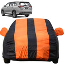 Autofact Innova Hycross Car Cover - EasyShield - Car Body Cover for Toyota Innova Hycross - With Mirror Pockets, Triple Stitched, Bottom Fully Elastic, Adjustable Belt and Buckle (Orange Blue Stripes)