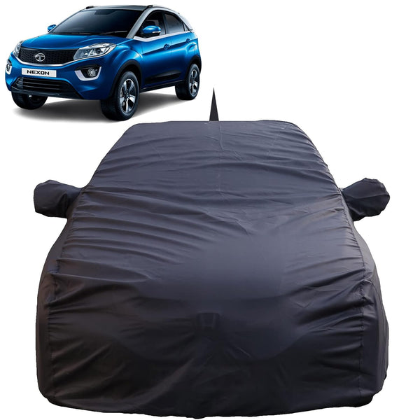 Autofact Nexon Car Cover - TearTough - Dog Proof / Waterproof Car Body Cover for Tata Nexon - With Mirror & Antenna Pockets, Triple Stitched, Bottom Fully Elastic, Adjustable Belt and Buckle (Grey 4x4)