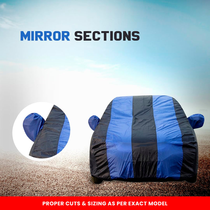 Autofact Scorpio Car Cover - EasyShield - Car Body Cover for Mahindra Scorpio - With Mirror Pockets, Triple Stitched, Bottom Fully Elastic, Adjustable Belt and Buckle (Royal Blue Stripes)
