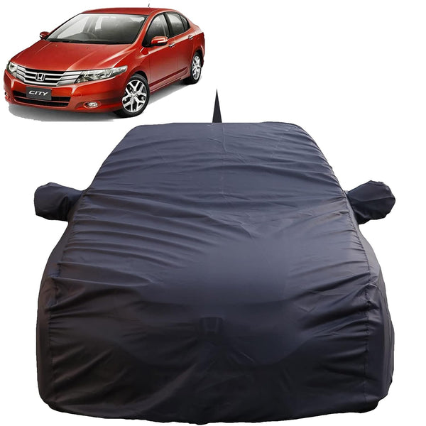 Autofact City Ivtech Car Cover - TearTough - Dog Proof / Waterproof Car Body Cover for Honda City Ivtech - With Mirror & Antenna Pockets, Triple Stitched, Bottom Fully Elastic, Adjustable Belt and Buckle (Grey 4x4)